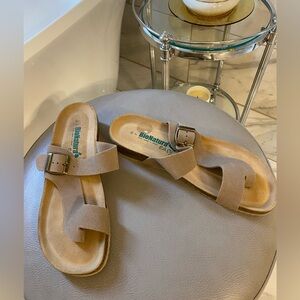 BioNatura Easy Taupe Suede Leather Buckle Strap Slip On Comfort Sandals 9